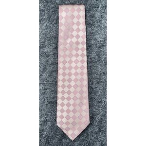 Genesis Mens Tie Pink Checkered‎ All Silk Necktie Knot Neckwear Made In USA